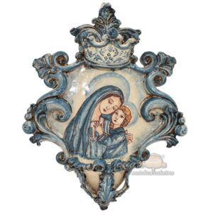 Acquasantiera grande appl 25x35 madonna maria mono blu