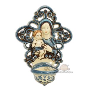 Acquasantiera traforata h 20 madonna mono blu