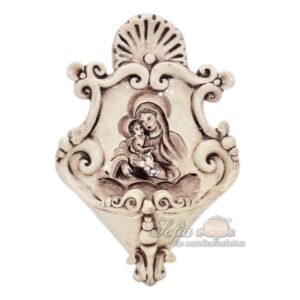 Acquasantiera piccola appl 15x25 madonna c/gesù madreperla antichizzato