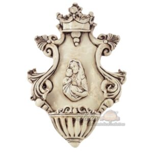 Acquasantiera media appl 19x30 madonna in rilievo madreperla antichizzato