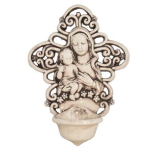 Acquasantiera traforata h 20 madonna madreperla antichizzato