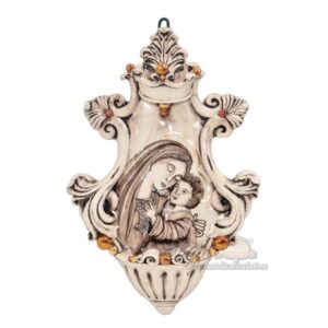 Acquasantiera media appl 19x30 madonna maria madreperla antichizzato oro e lustri