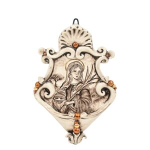 Acquasantiera piccola appl 15x25 santa Lucia madreperla antichizzato oro e lustri