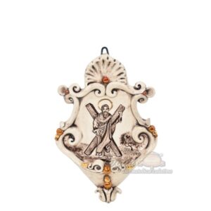 Acquasantiera piccola appl 15x25 sant'andrea madreperla antichizzato oro e lustri