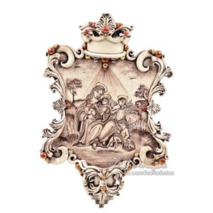 Acquasantiera maxi appl rettangolare 35x45 angeli musici madreperla antichizzato oro e lustri