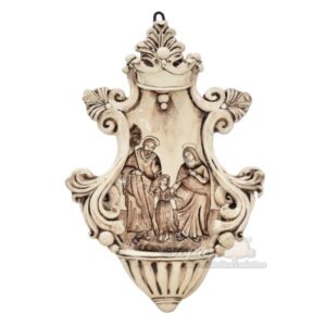 Acquasantiera media appl 19x30 sacra famiglia madreperla antichizzato