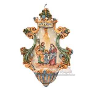 Acquasantiera media appl 19x30 sacra famiglia tricolore