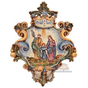 Acquasantiera grande appl 25x35 sacra famiglia tricolore