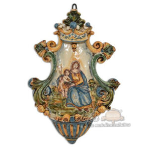 Acquasantiera media appl 19x30 madonna valderice tricolore