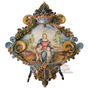 Acquasantiera maxi appl triangolare 35x45 madonna del cardellino tricolore