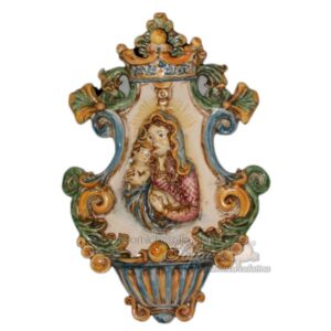 Acquasantiera media appl 19x30 madonna in rilievo tricolore