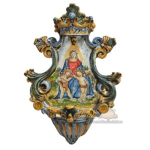 Acquasantiera media appl 19x30 madonna del cardellino tricolore