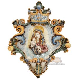 Acquasantiera grande appl 25x35 madonna in rilievo tricolore