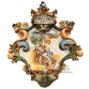 Acquasantiera grande appl 25x35 San Pantaleone patrono di Ravello tricolore