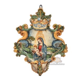 Acquasantiera grande appl 25x35 di raffaello/madonna con libro tricolore