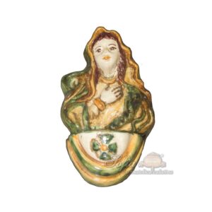 Acquasantiera piccola madonna 1° M h 11 verde/arancio - Bomboniera