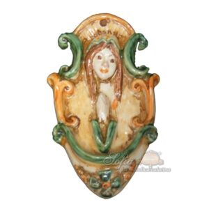 Acquasantiera piccola madonna 2° M h 15 verde/arancio - Bomboniera