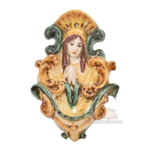 Acquasantiera piccola madonna 3° M h 18 verde arancio