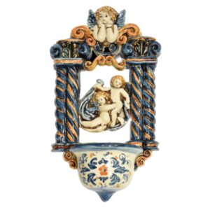Acquasantiera traforata h 25 angeli c/drappeggio tricolore