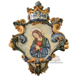 Acquasantiera grande appl 25x35 madonna del pinturicchio tricolore