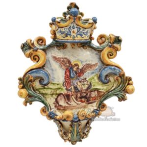 Acquasantiera grande appl 25x35 San Michele Arcangelo tricolore