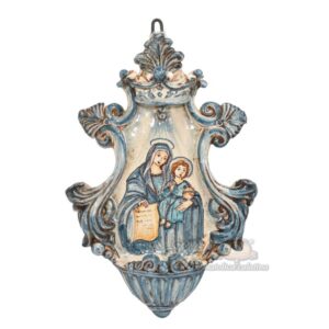 Acquasantiera media appl 19x30 madonna della lettera mono blu