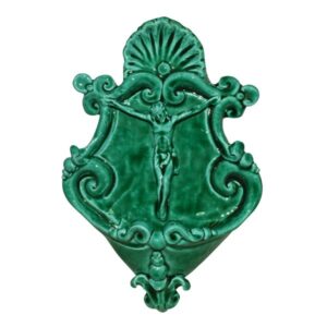 Acquasantiera piccola appl 15x25 cristo in rilievo verde smeraldo