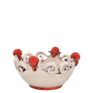 Centrotavola pallina Ø 25 madreperla antichizzato c/perline rosse