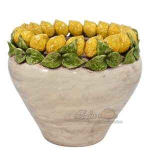 Cachepot Ø 35 limoni gialli e foglie verdi madreperla colorato
