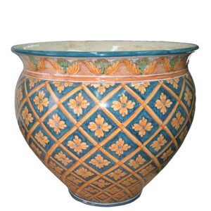 Cachepot Ø 45 rombo floreale blu/arancio