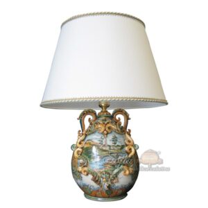 Lume mod. peppe 2° M h 30 c/greca rilievo c/paesaggio linea floreale (h60 c/paralume Ø40)