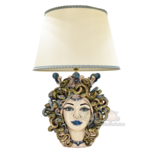 Lume testa h 38 medusa medusa madreperla colorato perline blu (h65 c/paralume Ø40)