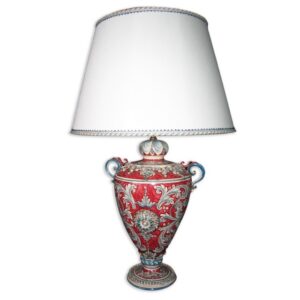 Lume coppa h 40 c/rosone plastico sofia ornato blu/bordeaux (h72 c/paralume Ø45)