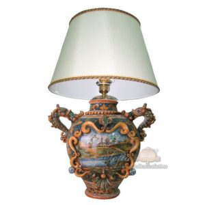 Lume boccia c/manici pesci h 35 c/greca rilievo paesaggio ornato calatino (h60 c/paralume Ø40)
