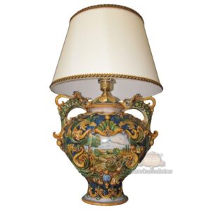 Lume palla c/manici pesci h 35 c/greca plastico sofia c/paesaggio ornato calatino (h66 c/paralume Ø45)