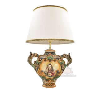 Lume boccia c/manici pesci h 35 c/greca e madonna rilievo ornato calatino (h60 c/paralume Ø40)