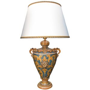 Lume coppa h 40 plastico sofia ornato fondo blu (h72 c/paralume Ø45)