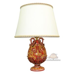 Lume a uovo h 25 plastico sofia ornato fondo rosso (h47 c/paralume Ø30)