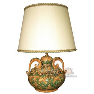 Lume bottiglia 3° M h 28 plast sofia ornato fondo verde (h46 c/paralume Ø35)