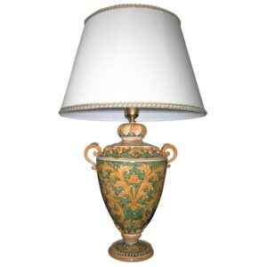 Lume coppa h 40 plastico sofia ornato fondo verde (h72 c/paralume Ø45)