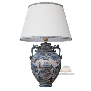 Lume boccia c/manici h 35 c/greca rilievo c/paesaggio ornato mono blu