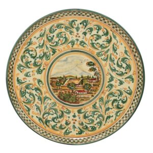 Piatto cap. prete c/paesaggio Ø 40 s. d'arte verde/arancio
