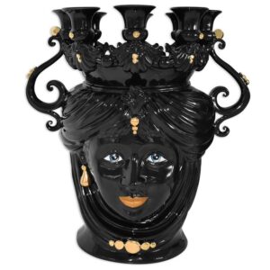 Testa a candeliere h 40 black/gold c/espressione labbra arancio femmina
