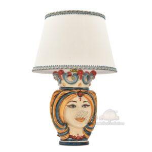 Lume a testa h 25 turbante blu/arancio/rosso femmina (h55 c/paralume Ø35)