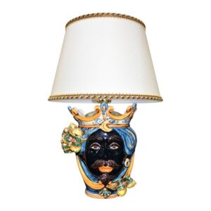 Lume a testa h 25 limoni blu/arancio maschio moro (h55 c/paralume Ø35)