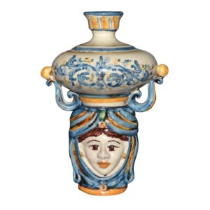 Testa a portacandela h 15 blu/arancio femmina - Bomboniera