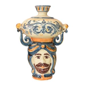 Testa a portacandela h 15 blu/arancio maschio bianco - Bomboniera