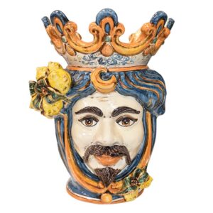 Applique a testa di moro h 40 limoni blu/arancio maschio bianco