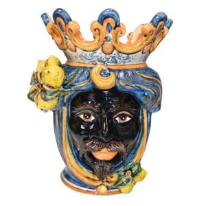 Applique a testa di moro h 40 limoni blu/arancio maschio moro
