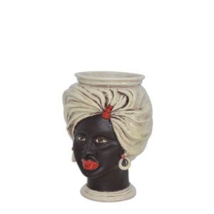 Testa h 20 tuareg corona liscia madreperla antichizzato c/perline rosse femmina viso moro opaco